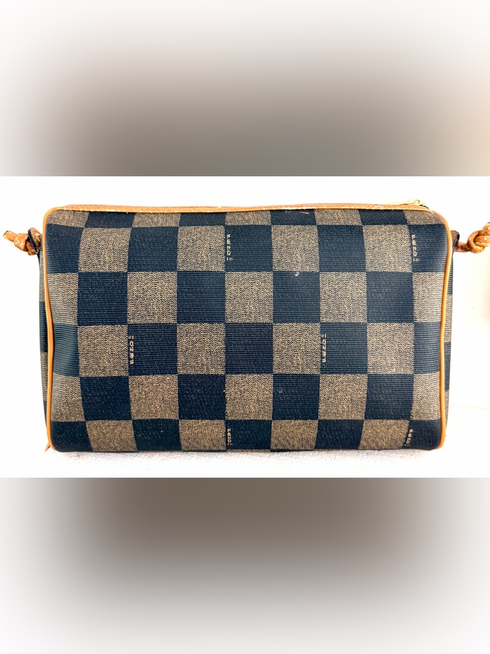 FENDI Vintage Pequin Check Camera Crossbody Bag Brown Black Italy - Picture 9 of 15